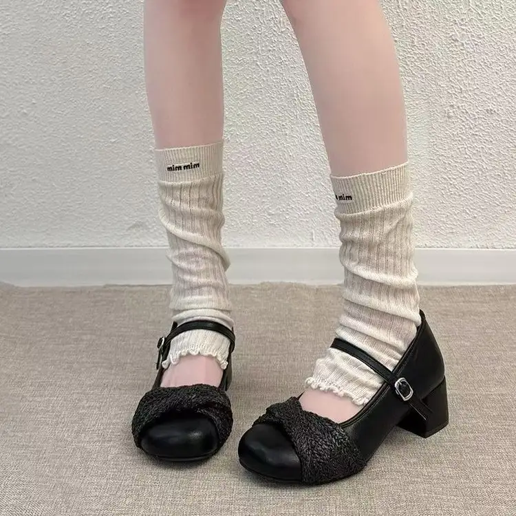 Women's Woven Mary Jane Shoes, 2026 New Gentle Style, French Buckle Strap, Block Heel Pumps, Fairy Elegant High Heels