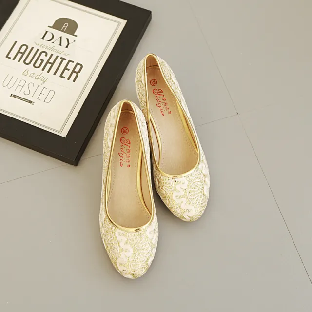 Cheongsam Low Top Round Toe Chunky High Heels Gold - Shop at LoveMi