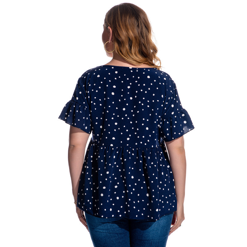 Title 7, Dot Flared Sleeve Short Sleeve Plus Size Women