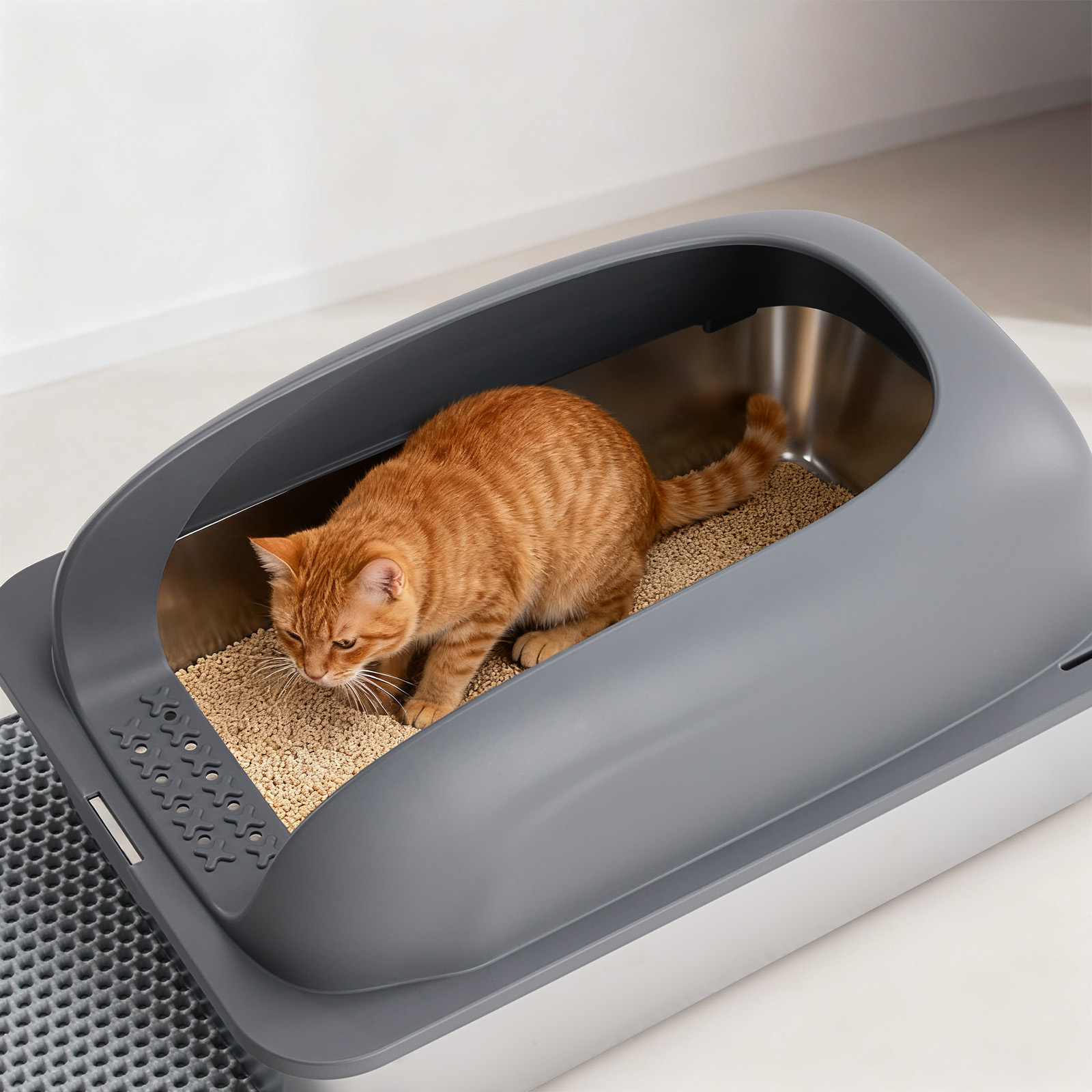Stainless Steel Cat Litter Box With Lid, Large Cat Litter Box For Big Cats, Scoop And Mat Included image 6