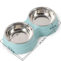 Double Pet Bowls Dog Food Water Feeder Stainless Steel Pet Drinking Dish Feeder Cat Puppy Feeding Supplies Small Dog Accessories - Blue - View 1
