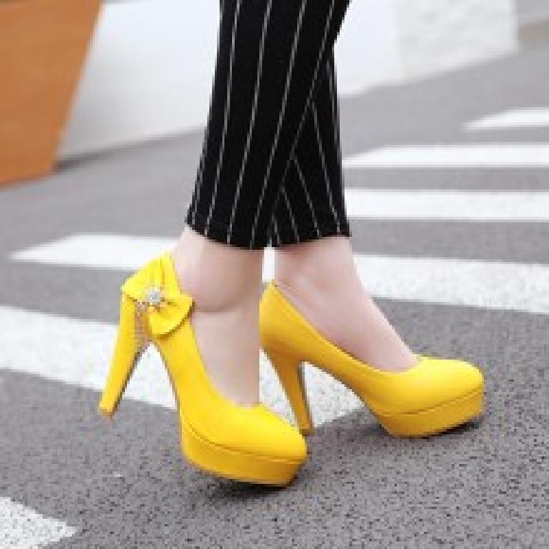 High heeled Small Size Waterproof Platform Lazy Shoes Yellow - Shop at LoveMi