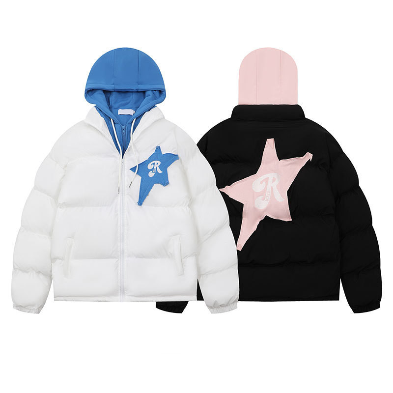 Star Patch Hooded Cotton-padded Jacket Coat Tide