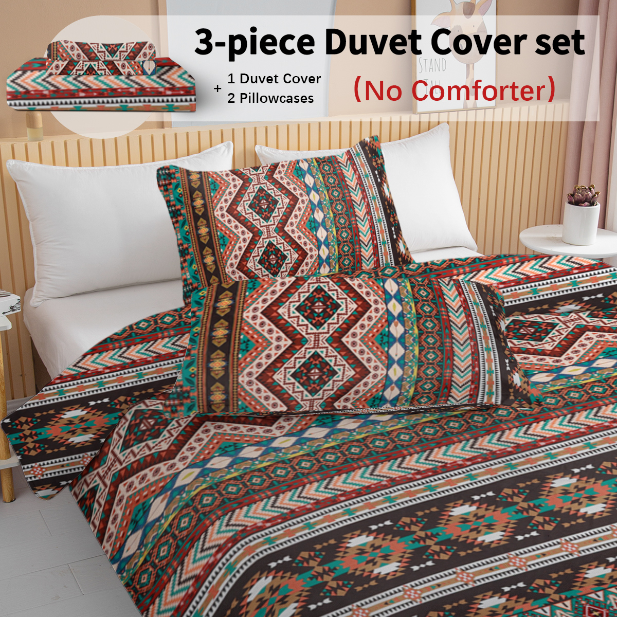 Bohemian Duvet Cover Set, Boho Striped Pattern Bedspread Set For All Season... 4
