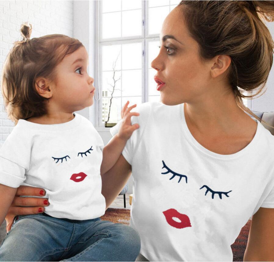 Title 4, Girls Red Lip Print T-shirt Funny Family Colloc...