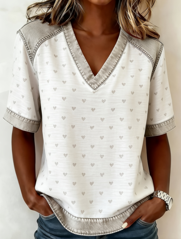 T-shirt Femme à Manches Raglan et Col en V, Blocs de Couleurs, Coupe Ample, Manches Courtes Décontracté et Polyvalent.