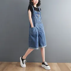 Women's Thin Fashion Casual Denim Overalls Shorts - Light Blue - View 1