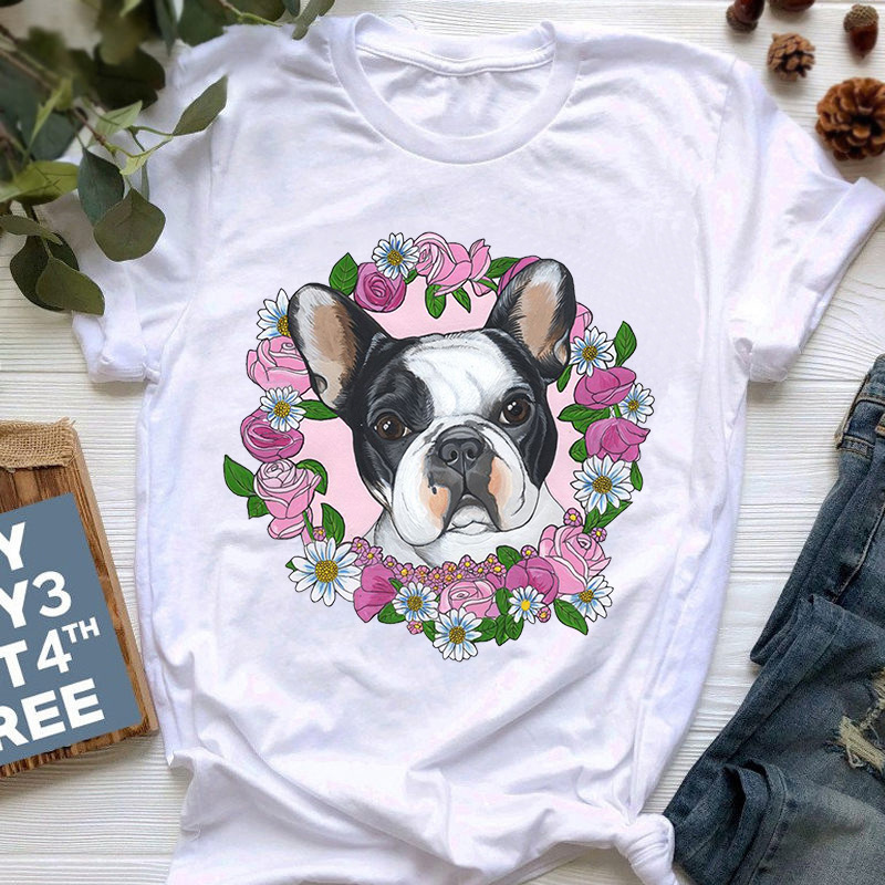 Summer New Style French Bulldog Print T-shirt Female Cute Cartoon Bulldog