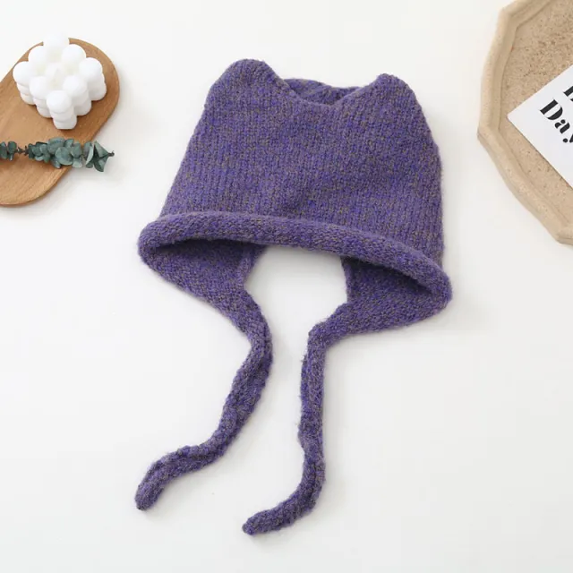 Women's Fashion Warm Cat Ears Woolen Hat Purple - Shop at LoveMi