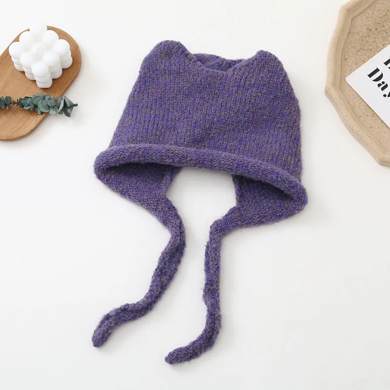Women's Fashion Warm Cat Ears Woolen Hat - Purple