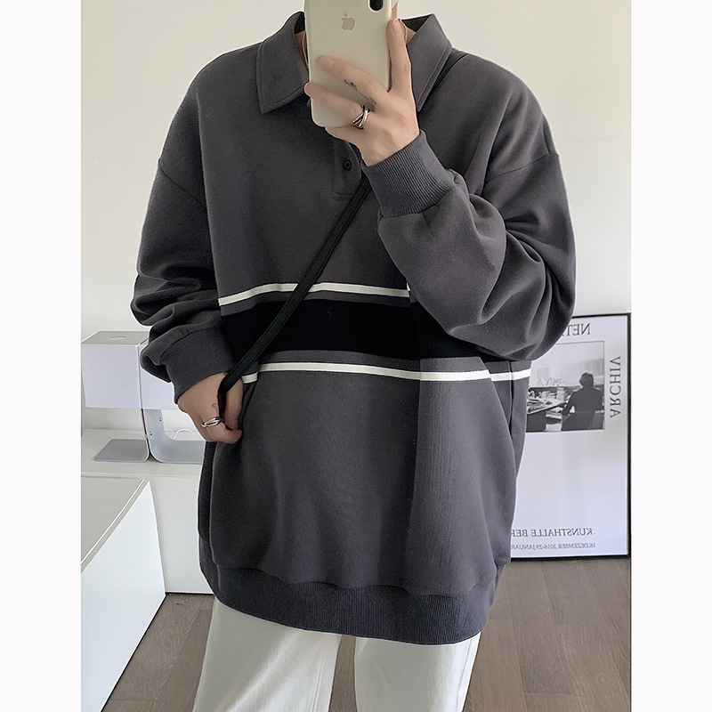 Match Color Loose Hoodie Men's Polo Shirt