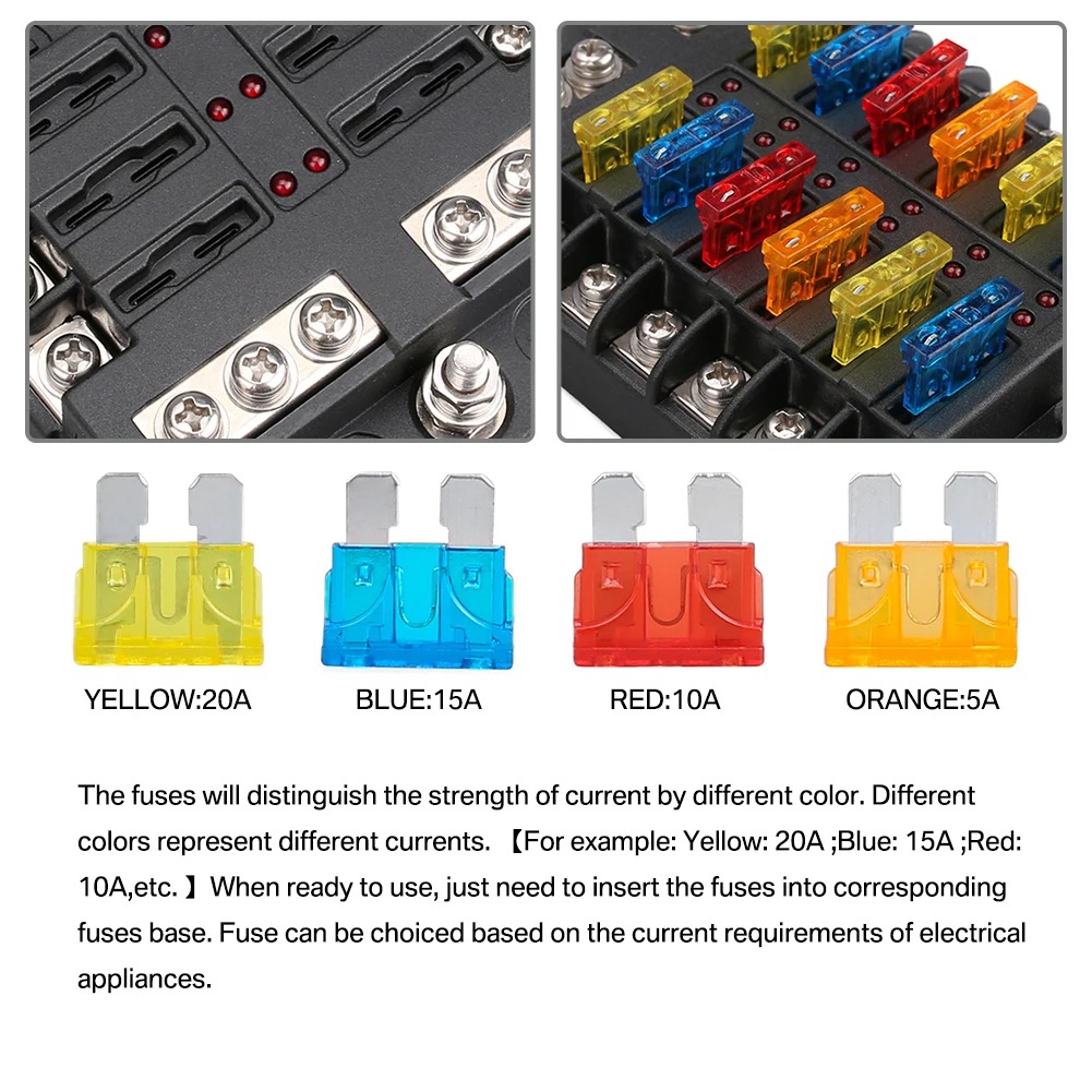 12 Way Blade Fuse 12-24V Car Boat Fuse Box Holder With Plastic Cover For Power Panel Board Camper RV Accessorie 12