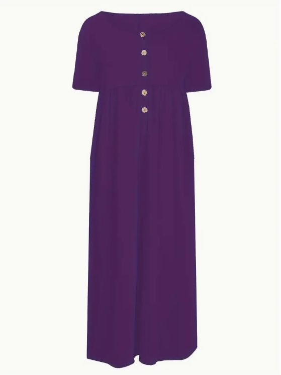 Plus Size Chic Ruched Dress With Flattering Button Front