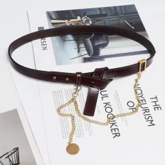 Cross-border Simple All-match Belt Belt Chain Pin Buckle Female Leather Girdle - Coffee - View 1