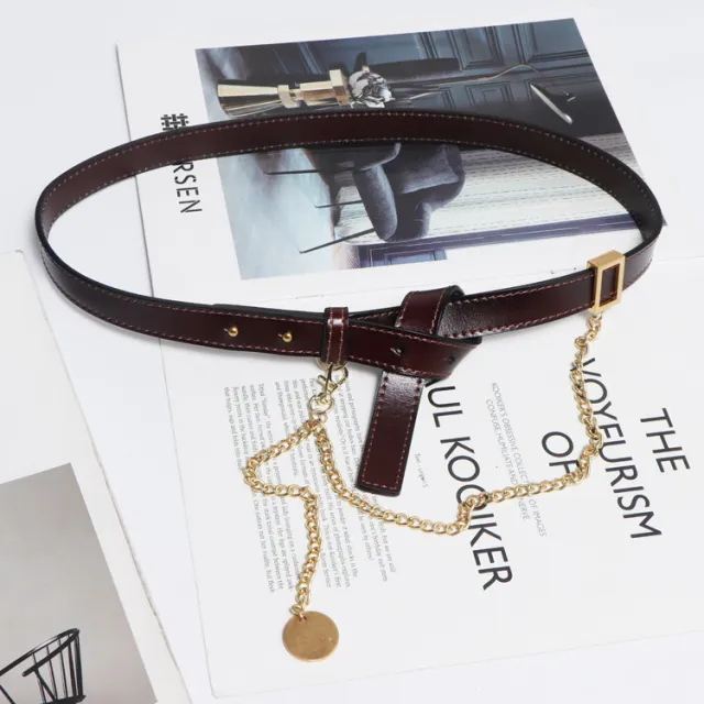 Cross border Simple All match Belt Belt Chain Pin Buckle Female Leather Girdle Coffee - Shop at LoveMi