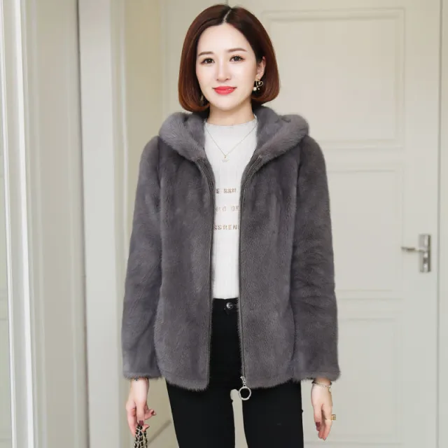 Winter New Small Thick Hooded Fur Coat Jacket Grey - Shop at LoveMi