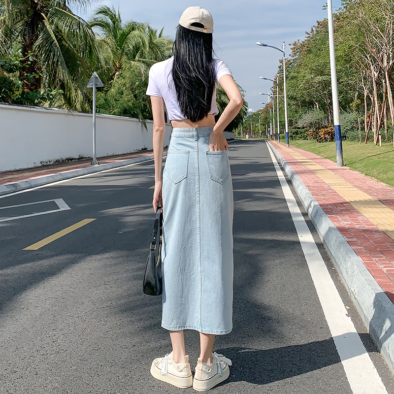 Split Denim Half Skirt Spring And Autumn Irregular Package Hip