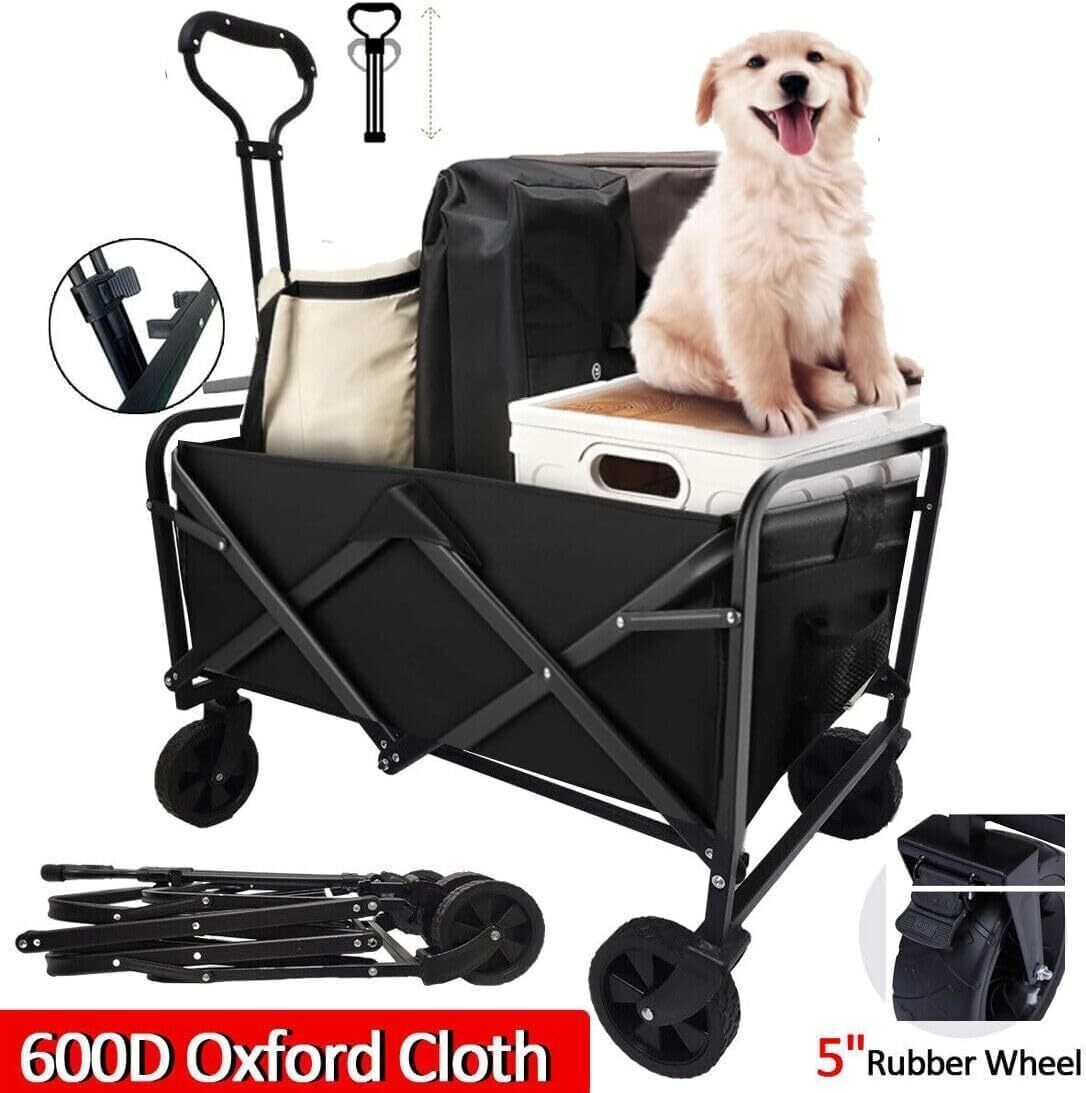 5 Rubber Wheel Heavy Duty Foldable Garden Trolley Cart Wagon For Camping — image 4
