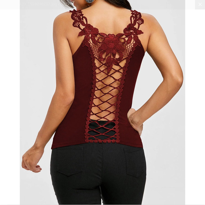 Title 5, Sexy Back Hollow Round Neck Sleeveless T-shirt