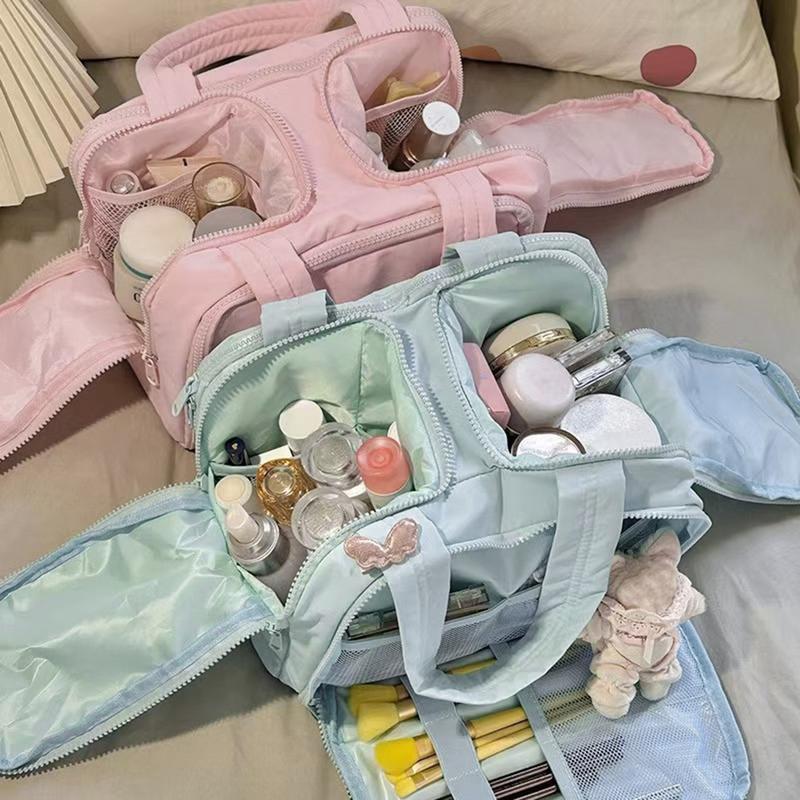 Women's Large-Capacity, Lightweight, Soft-Touch Marshmallow-Style Stand-Up Travel Cosmetic & Toiletry Bag With 4 Compartments And Zipper Closure