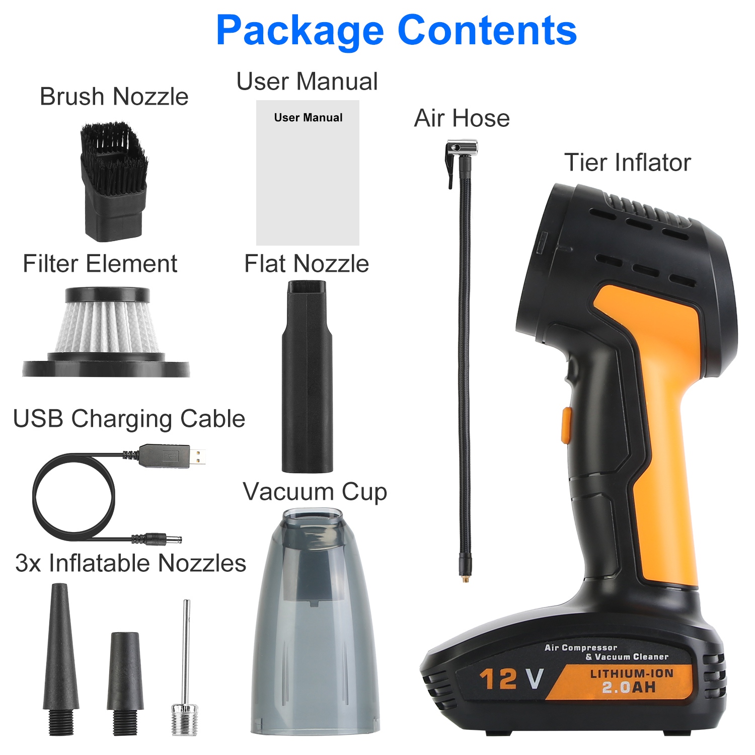 1Pc 4 In 1 Cordless Car Vacuum Cleaner And Tire Inflator With LED Light Digital Display Tire Pressure Gauge 150PSI Rechargeable Air Compressor Pump Essential Car Accessories - Image 2
