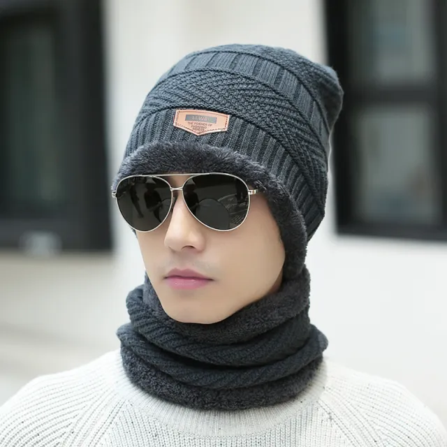 Winter Beanie Hat Scarf Set Warm Knit Hat Thick Fleece Lined Winter Hat Neck Warmer For Men Women Grey - Shop at LoveMi
