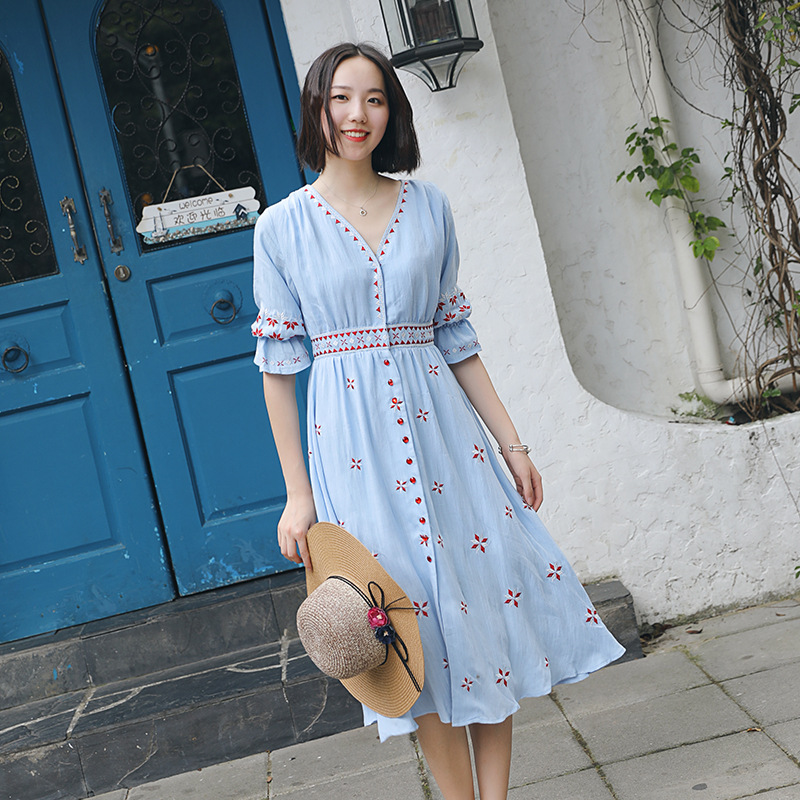 Ethnic Boho Embroidered Dress Women's Beach — image 1