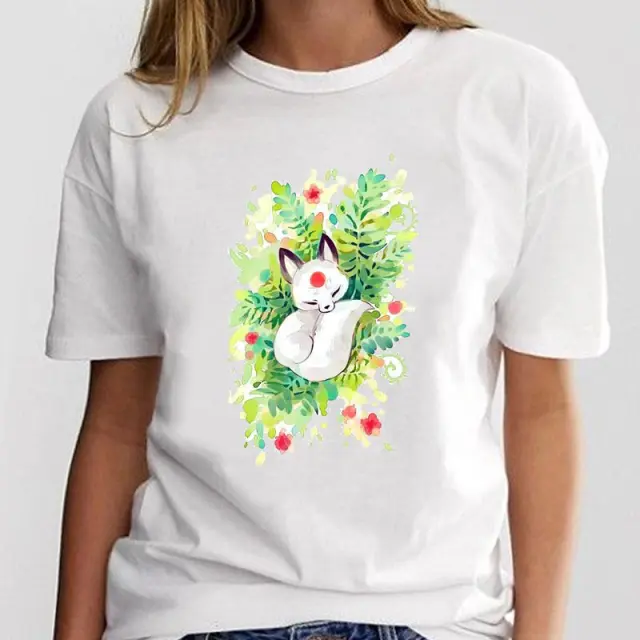 New Simple Cat Animal Cartoon Print Loose Round Neck Ladies White T Shirt Short Sleeve 4 Style - Shop at LoveMi