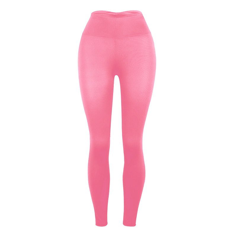 Ladies Slim Butt Lift Solid Color Yoga Pants Leggings Pink - Shop at LoveMi