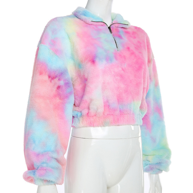 Women's Tie Dyed Plush Contrast Sweater