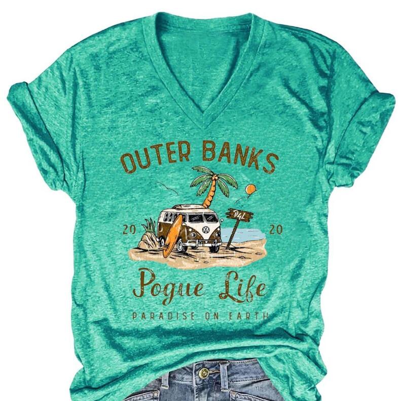 European And American Style Women Bund POG Life V-neck T-shirt