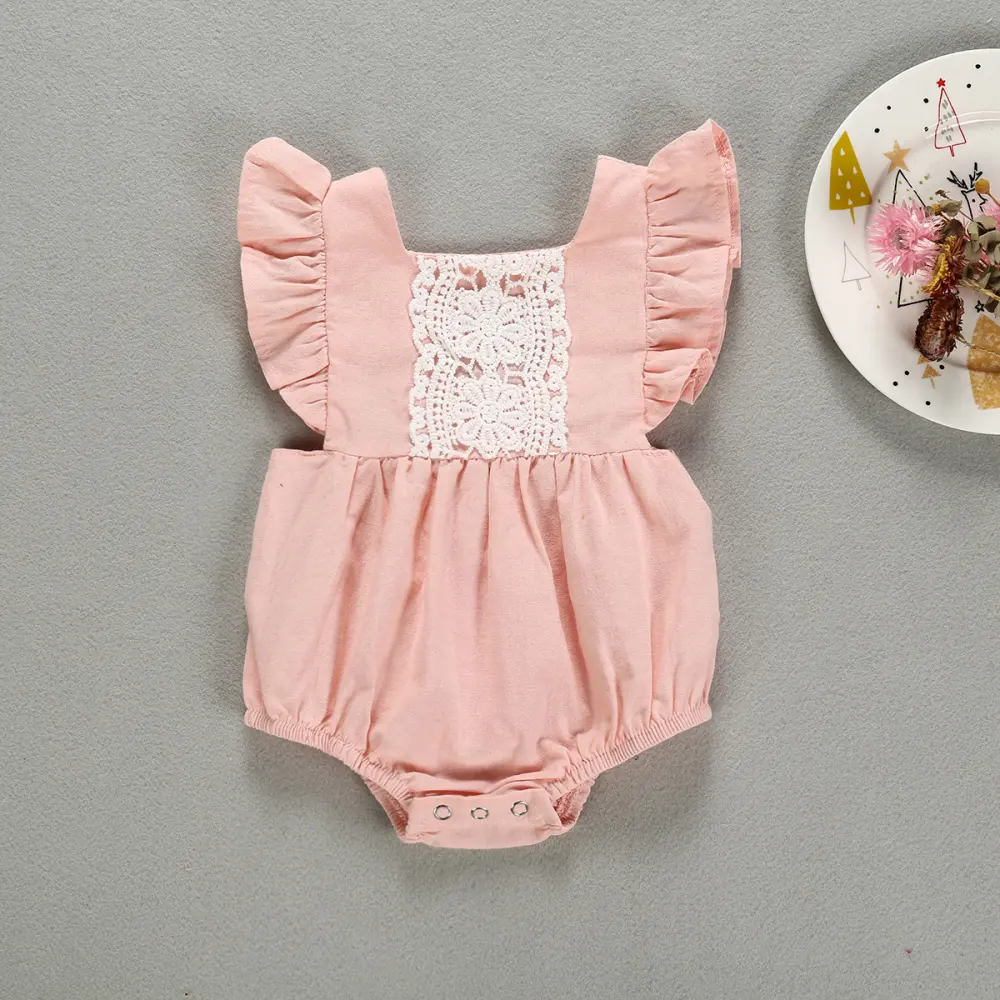 Camellia Ruffles Romper Infant Baby Girls Floral Patchwork Back