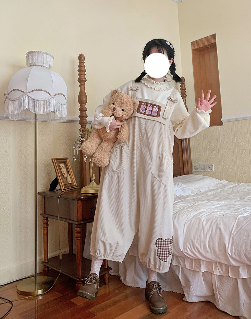 Loose Bow Bear Plaid Patch All-match Suspenders