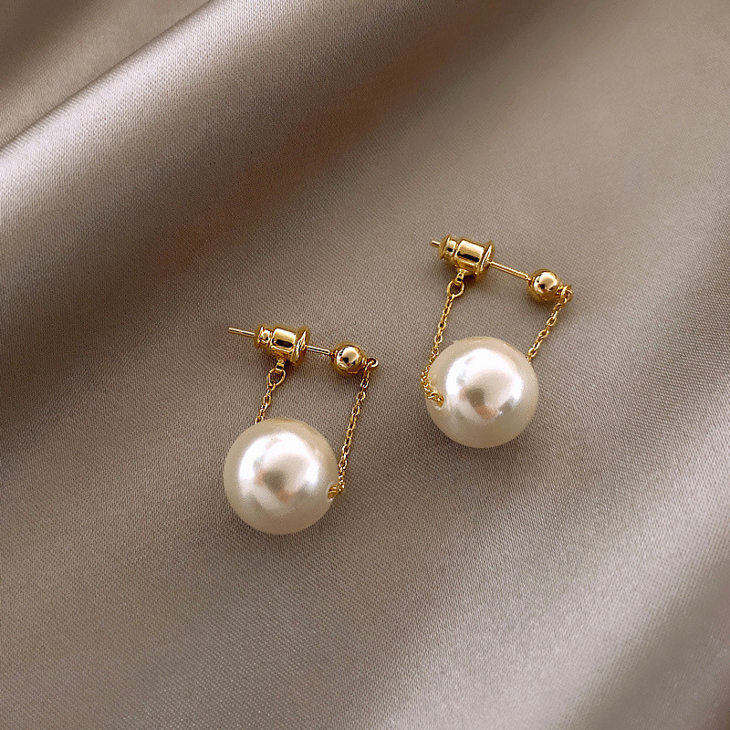 Round Face Slim Pearl Tassel Earrings