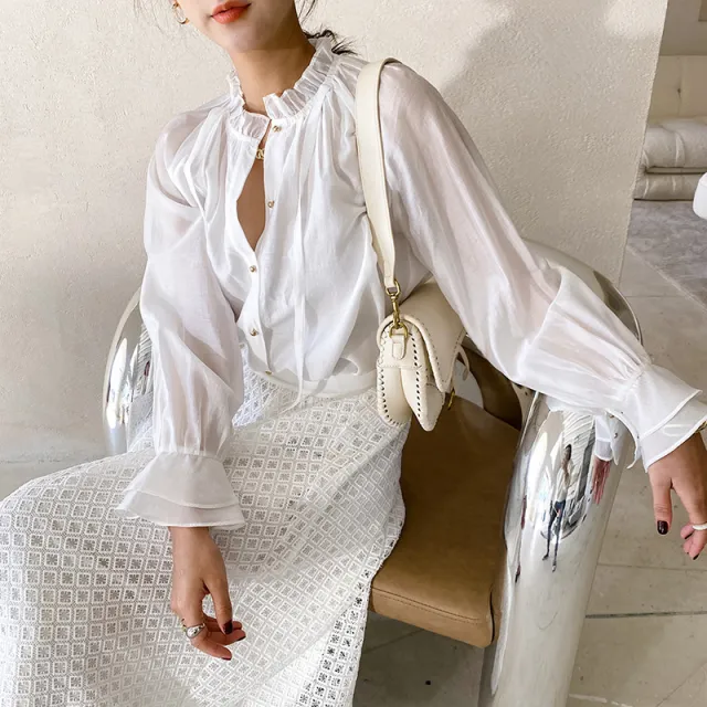 Long Sleeve Tencel Shirt Commuter Top Nanyou Women's Clothing White - Shop at LoveMi