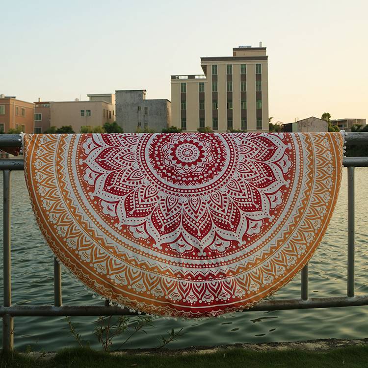 Beach Towel Flap Lace Tassel Printing Gradient Color Sunscreen Shawl