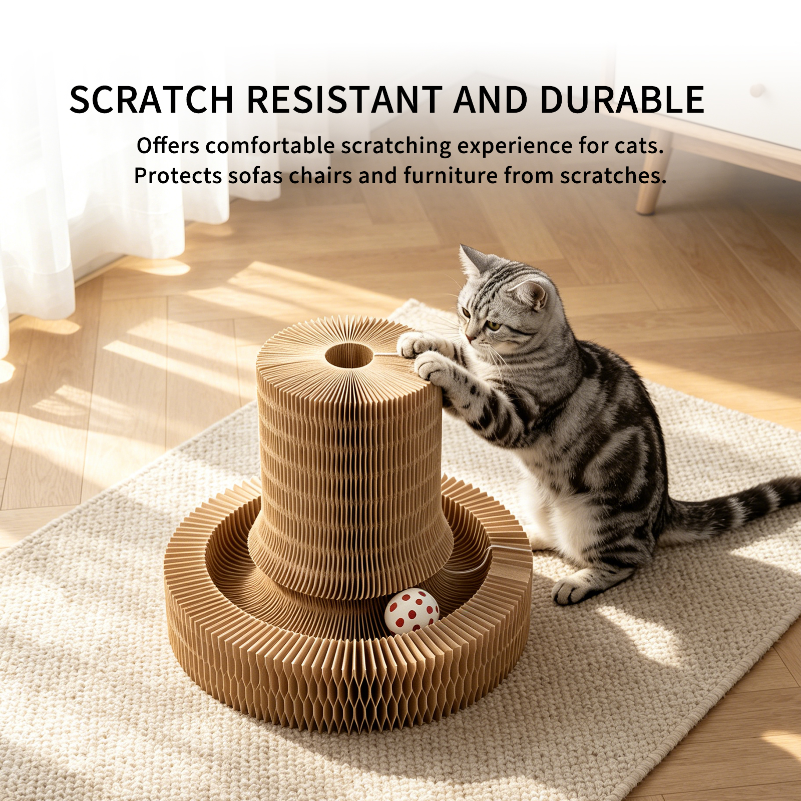 Multi-form Foldable Magic Organ Cat Scratcher Corrugated Cardboard Scratch Board Interactive Cat Toy With Rolling Bell Ball Indoor Kitten Grinding Claw Furniture — foto 5