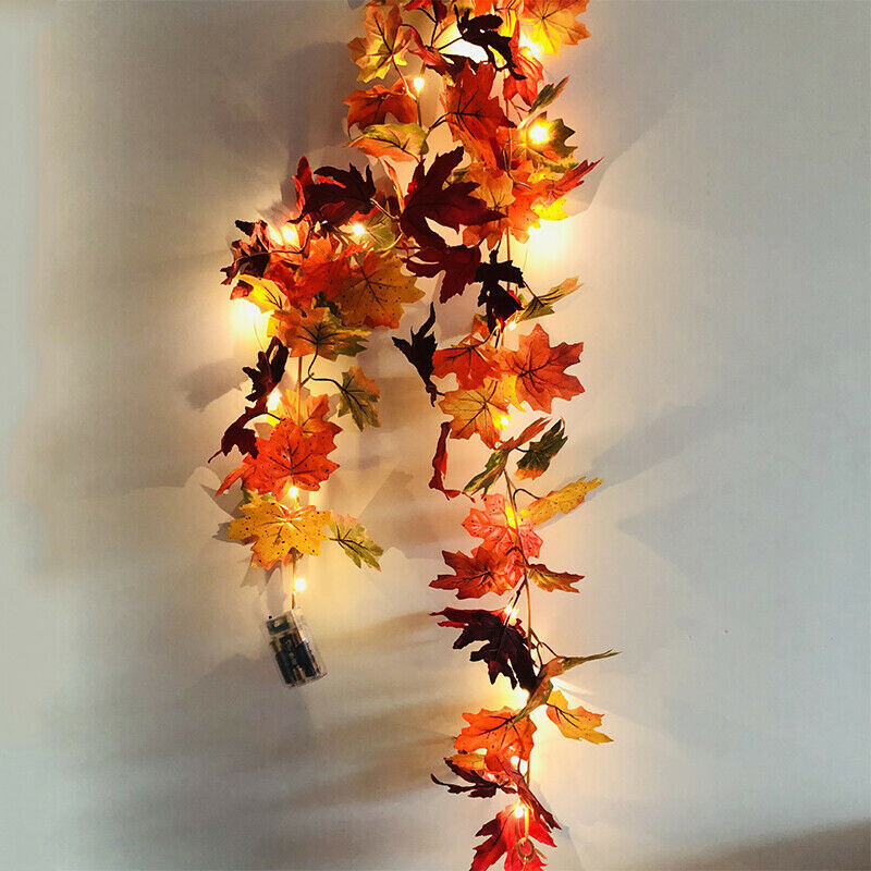 Autumn Fall Maple Leaves LED Lights Garland Hanging Plant