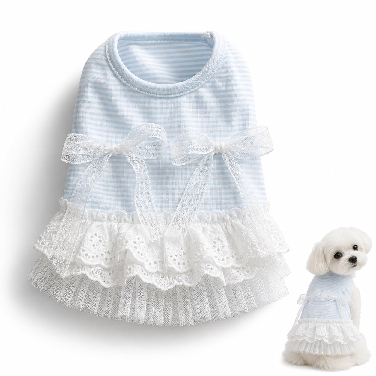 Cute Dog Dress Sleeveless, Elegant Puppy Skirts With Lace Hem, Breathable Pet Dress For Small Dog Girl Chihuahua Yorkies Tulle Birthday Party Lace Costume Tutu Apparel — foto 7