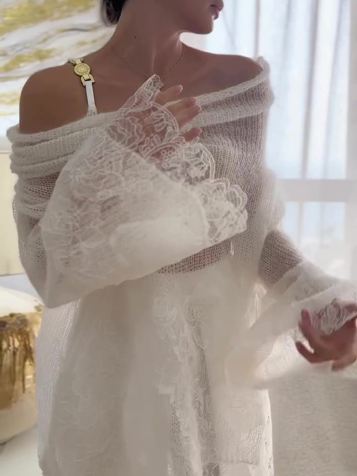 White Lace Off-Shoulder Oversized Top