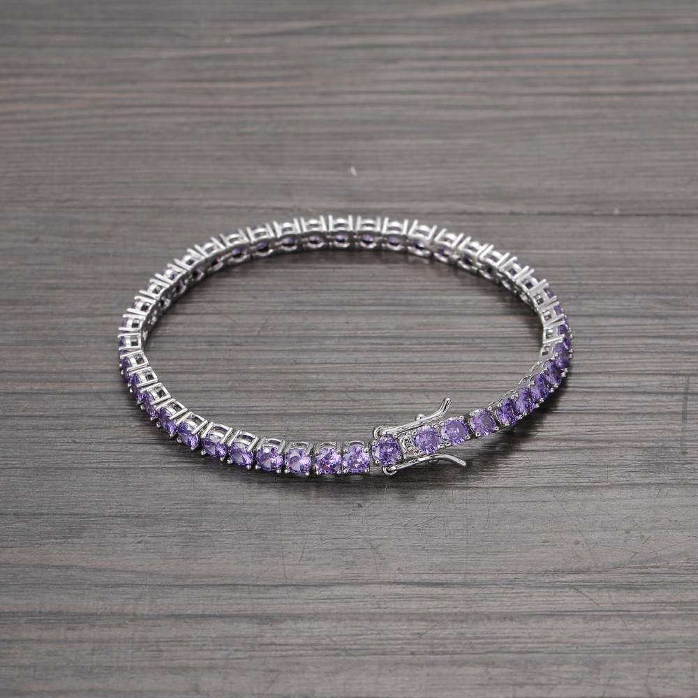 Purple Zirconium Single Row Copper Tennis Bracelet
