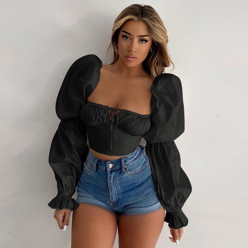 Women's Sexy Fashion Solid Color Flared Sleeves With Laces