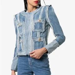 Denim Jacket With Fringe Stitching Lion Head Buckle - Photo Colour - View 1