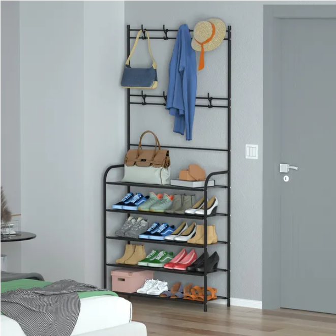 Entryway Coat Hat Rack Garment Shoe Storage Shelf