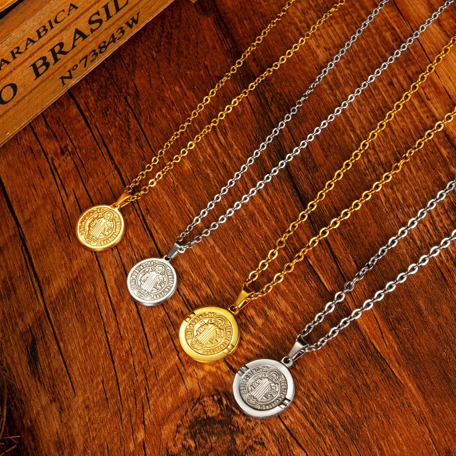 Vintage Holy Brand Badge Pendant Stainless Steel Couple Necklace