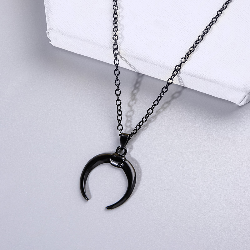 Punk Black Witch Horn Necklace Halloween Jewelry