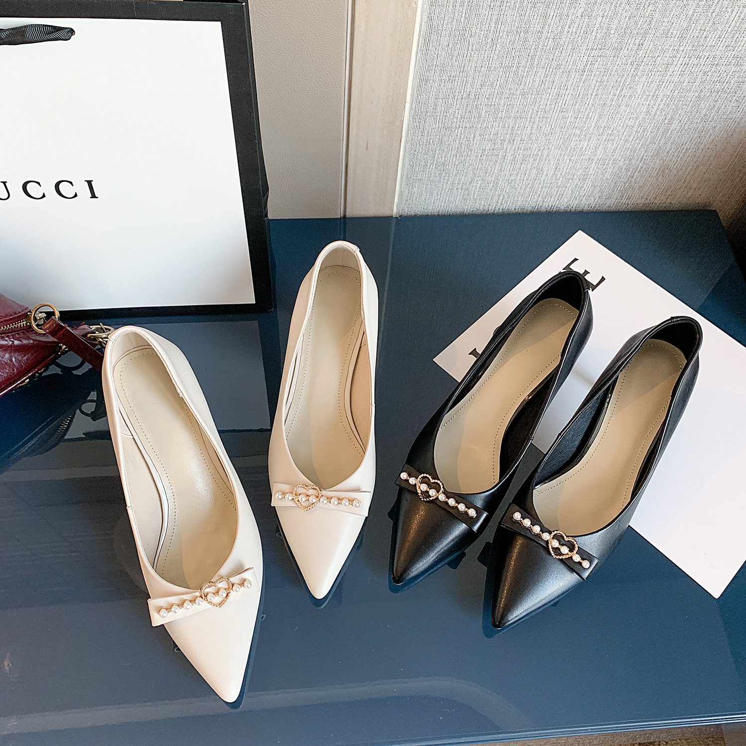 Black Low-top High Heels Cowhide Fashion