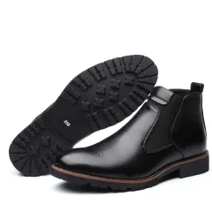 Men's Fashion Casual High Top Leather Boots - Black - View 1