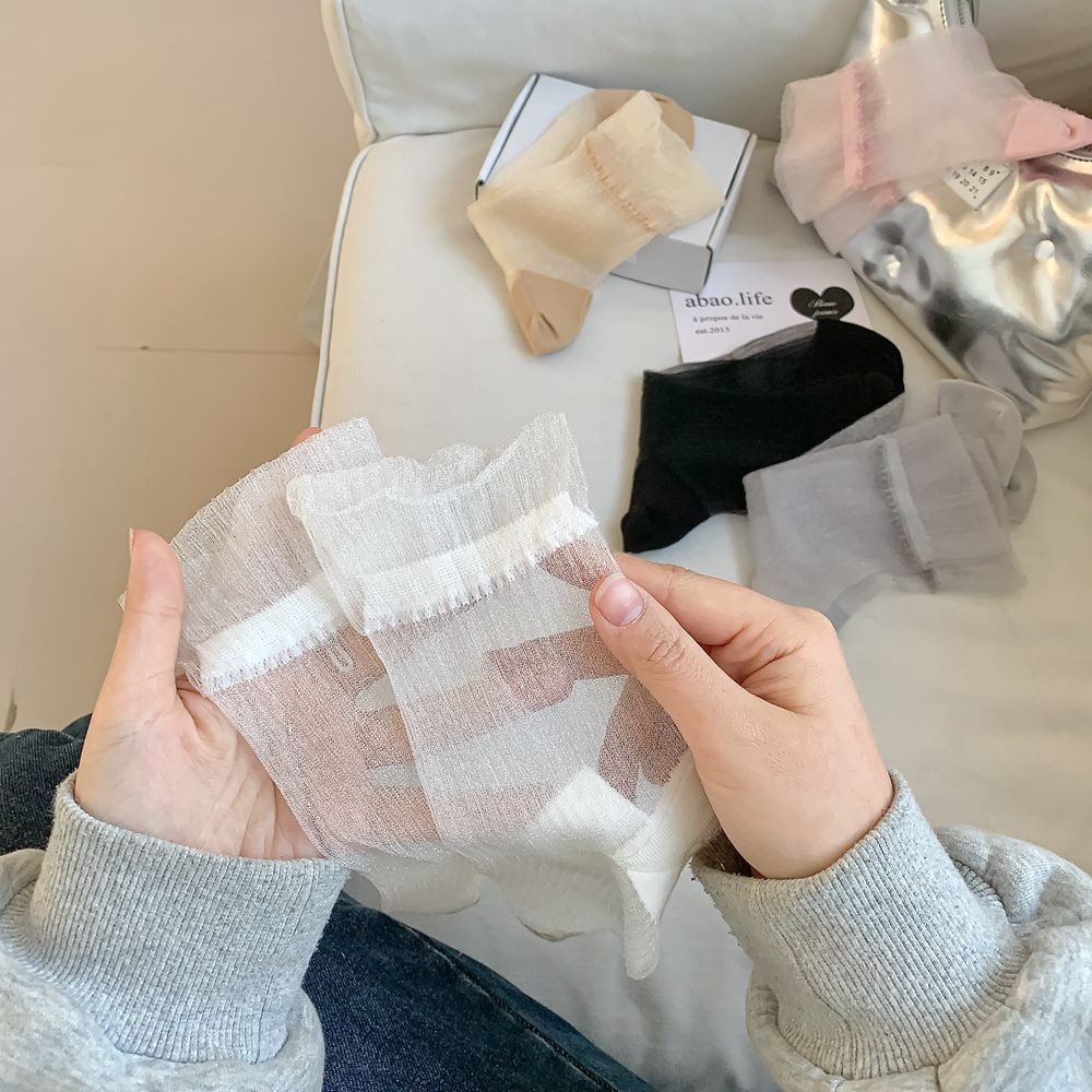 Summer Glass Fiber Thin Socks, Semi Transparent Solid Color Ballet Style Invisible Socks