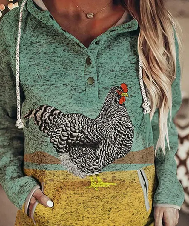 Women's Animal Wolf Print Casual Hoodie Chicken Xl - Shop at LoveMi